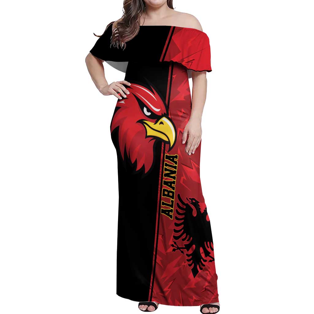 Albania Eagle Off Shoulder Maxi Dress National Emblem Grunge Pattern - Wonder Print Shop