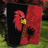Quilted blanket with red and black panels featuring Albania eagle and grunge emblem