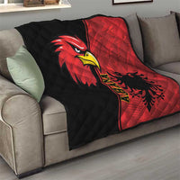 Quilted sofa throw blanket with red center and black sides, Albania eagle emblem