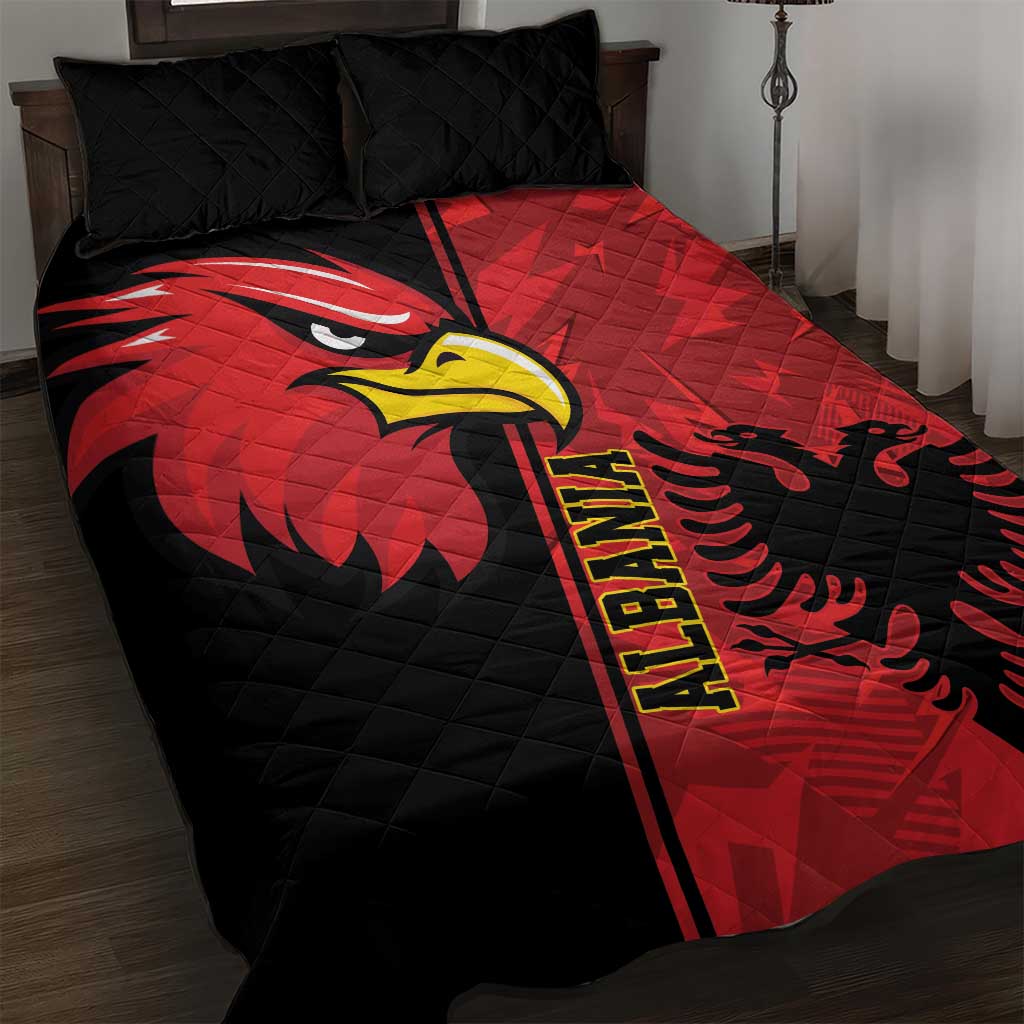 Albania Eagle Quilt Bed Set National Emblem Grunge Pattern - Wonder Print Shop