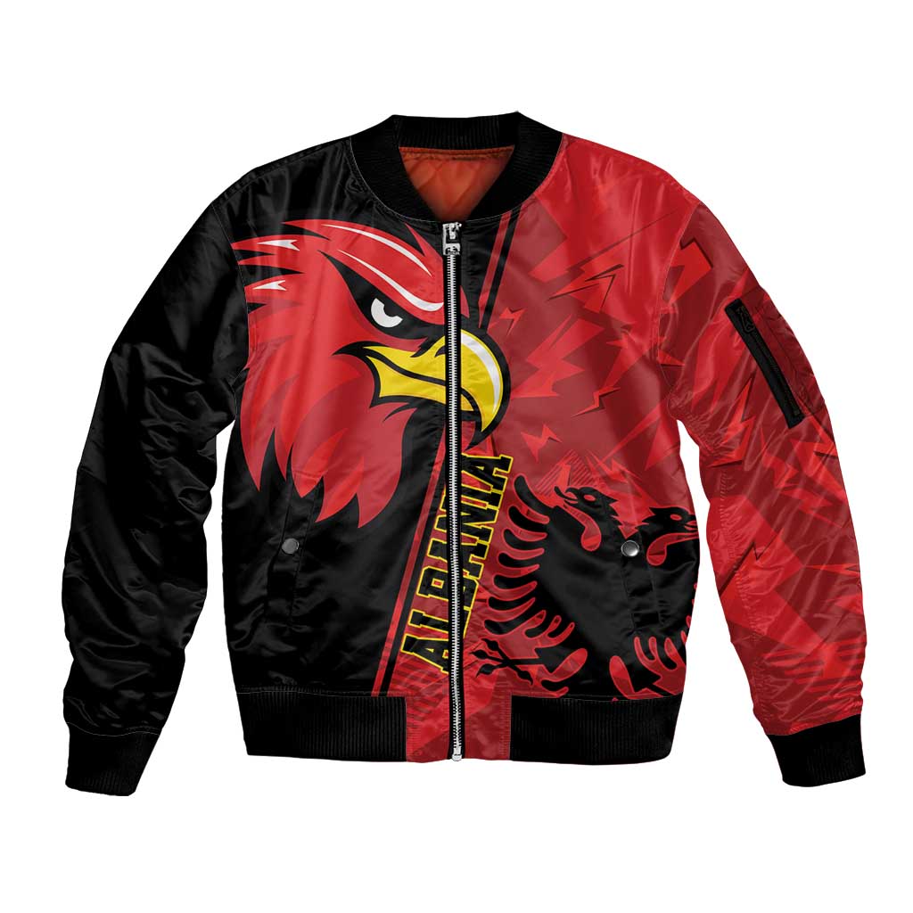 Albania Eagle Sleeve Zip Bomber Jacket National Emblem Grunge Pattern - Wonder Print Shop