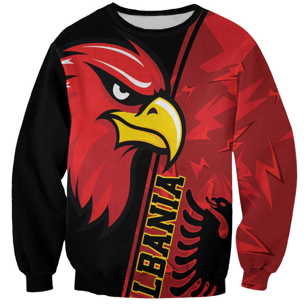 Red and black unisex sweatshirt with large eagle graphic on front and sleeves
