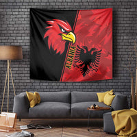 Albania eagle tapestry wall hanging with red and black grunge emblem design