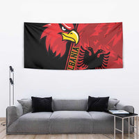 Albania eagle tapestry wall hanging in red and black with emblem and lion crest