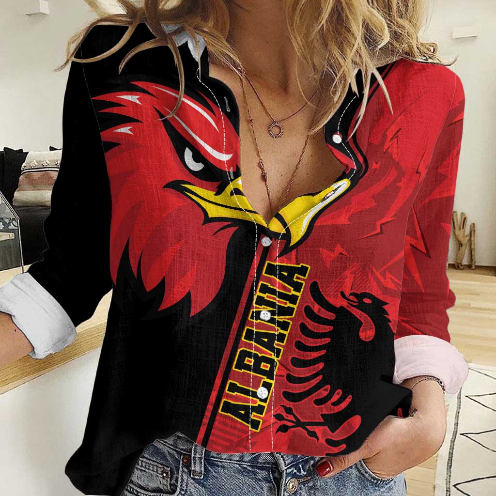 Albania Eagle Women Casual Shirt National Emblem Grunge Pattern