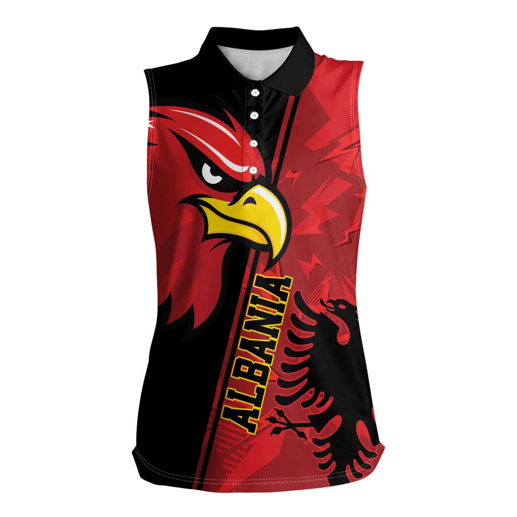 Albania Eagle Women Sleeveless Polo Shirt National Emblem Grunge Pattern - Wonder Print Shop