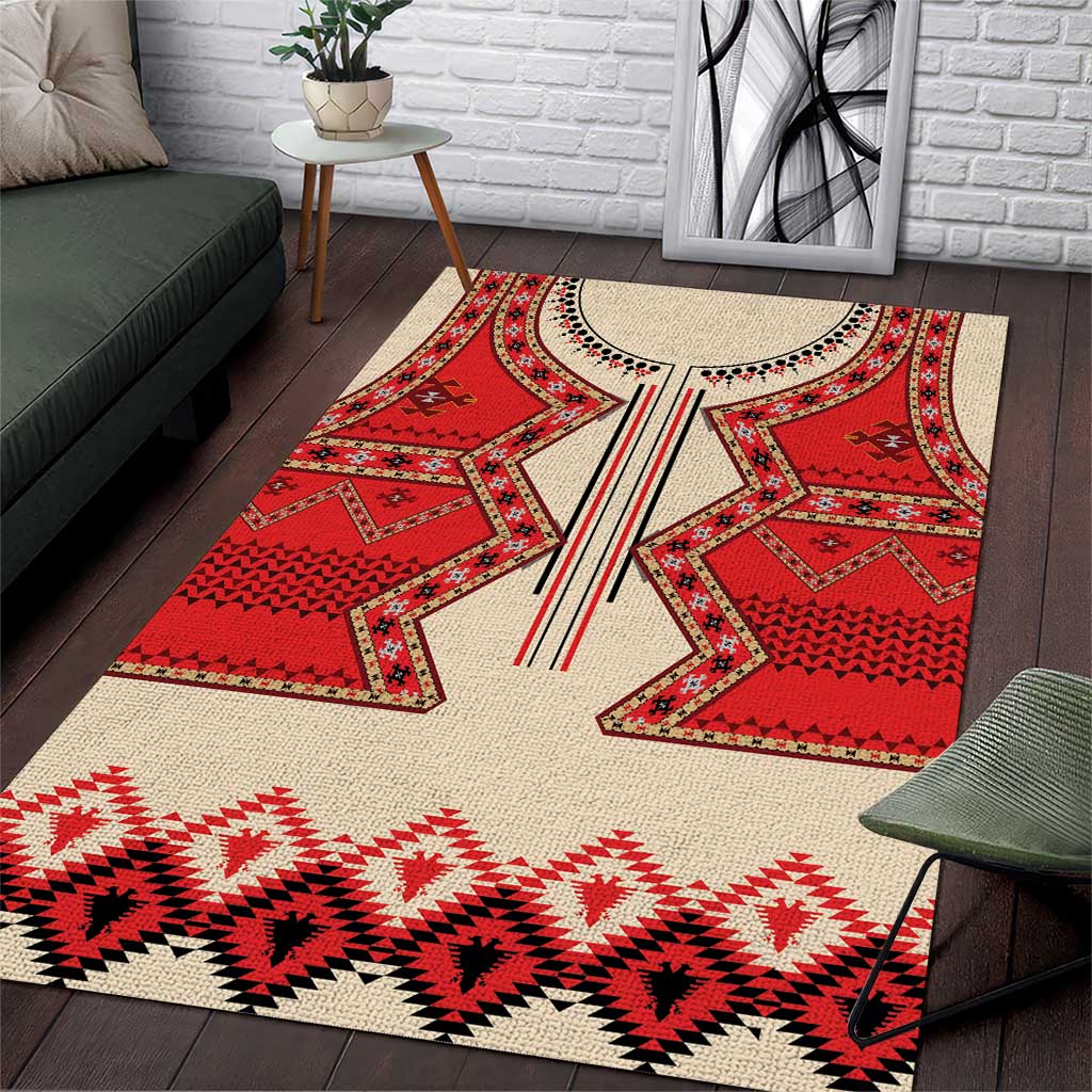 Beige and red eagle geometric pattern area rug with black and white accents