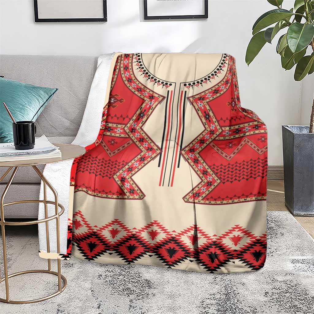 Folk eagle blanket throw in red, cream, and black geometric pattern with central panel
