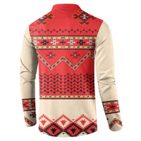 Beige folk print sweatshirt with red back panel and long sleeves