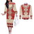 Folk Albanian Patterns Eagle Couples Matching Off The Shoulder Long Sleeve Dress and Long Sleeve Button Shirt