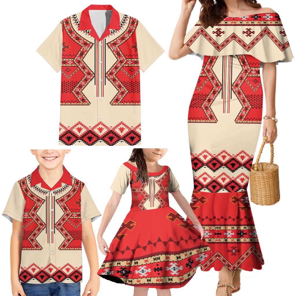 Folk Albanian Patterns Eagle Family Matching Mermaid Dress and Hawaiian Shirt