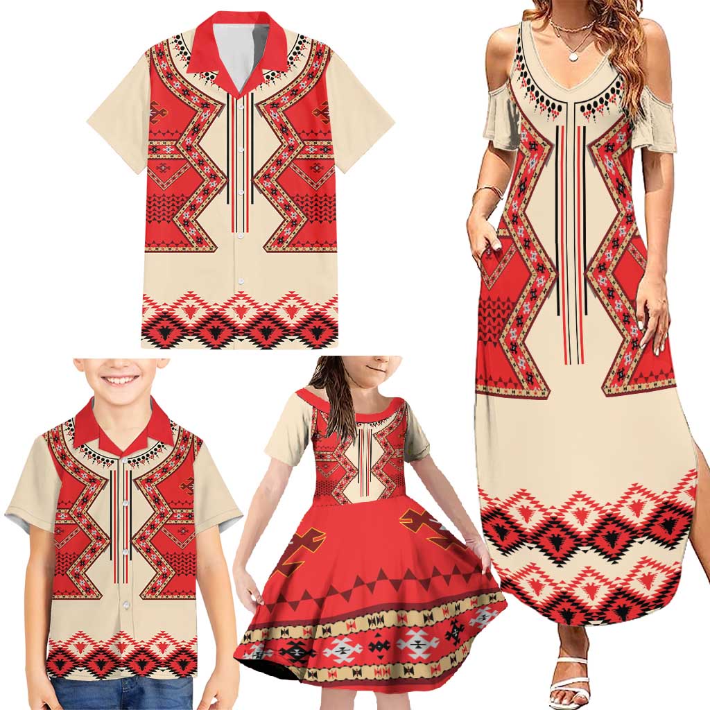 Folk Albanian Patterns Eagle Family Matching Summer Maxi Dress and Hawaiian Shirt