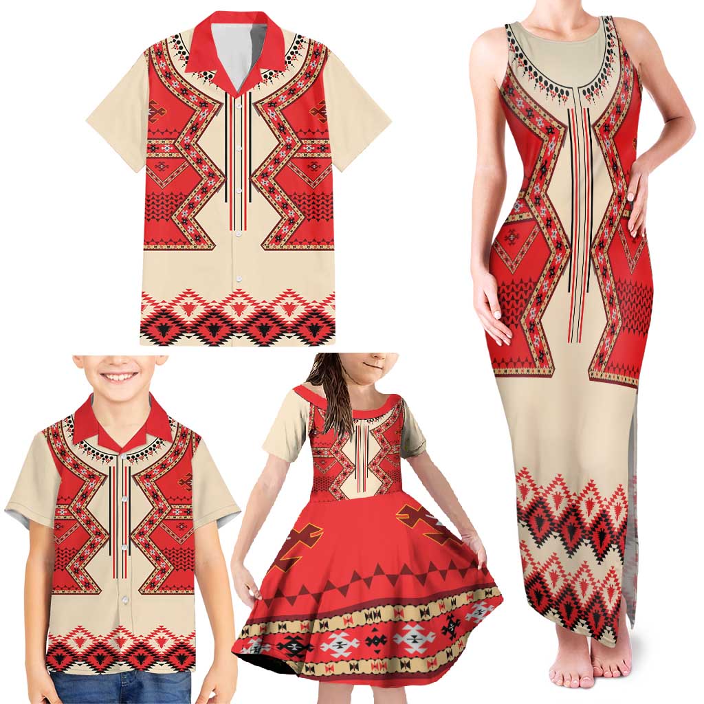 Folk Albanian Patterns Eagle Family Matching Tank Maxi Dress and Hawaiian Shirt