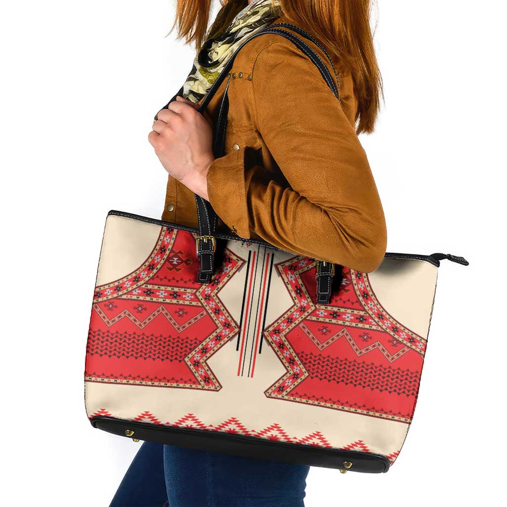 Folk Albanian Patterns Eagle Leather Tote Bag - Wonder Print Shop