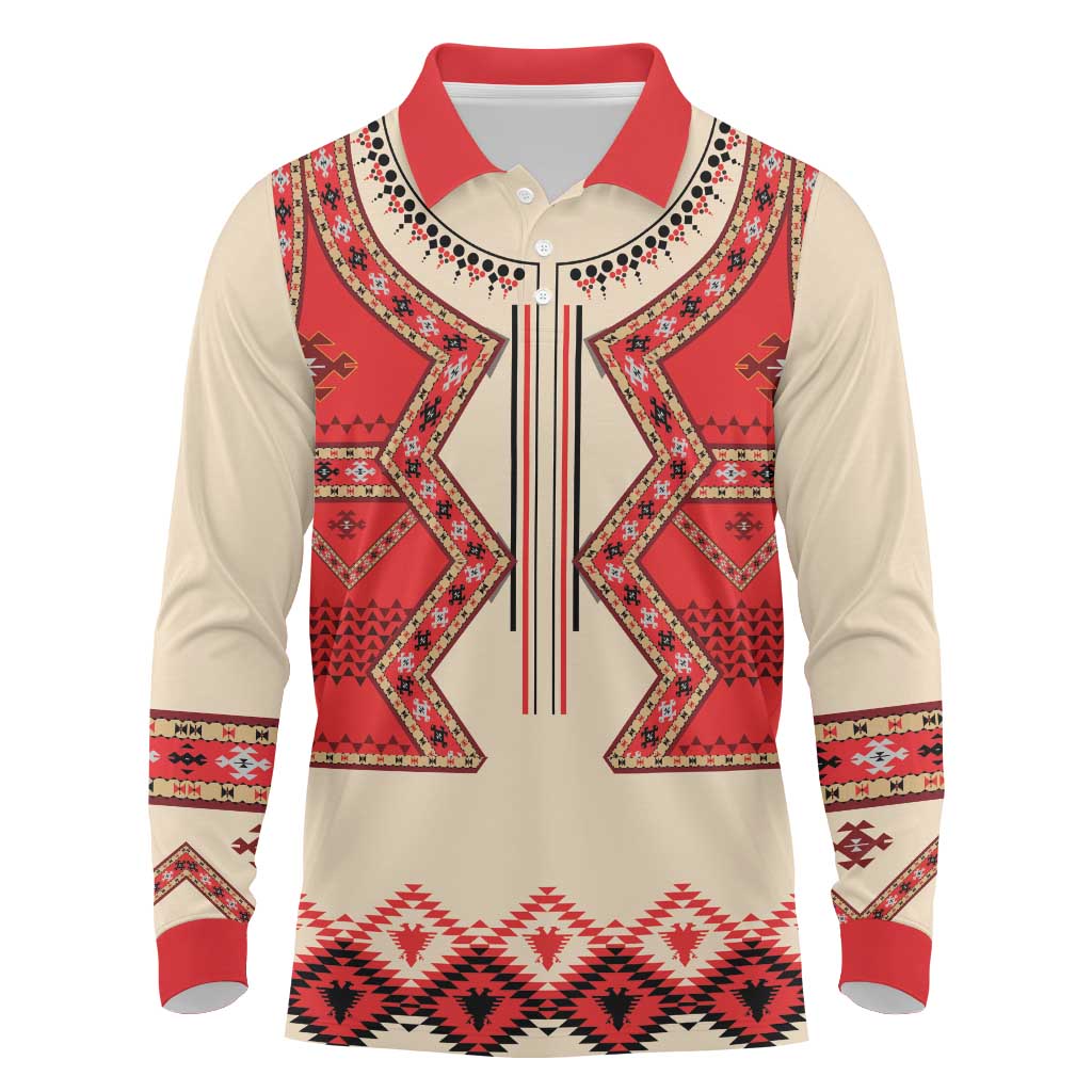 Folk Albanian Patterns Eagle Long Sleeve Polo Shirt