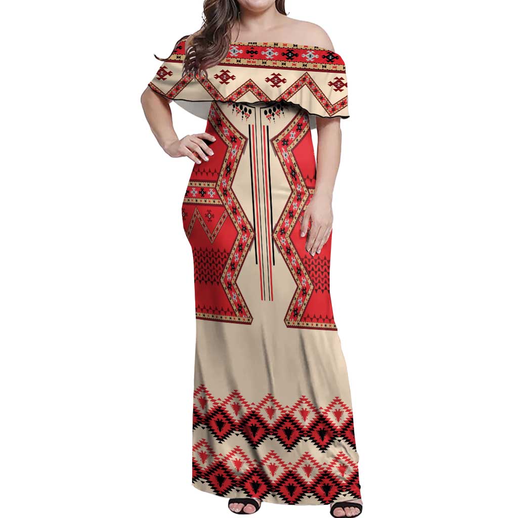 Folk Albanian Patterns Eagle Off Shoulder Maxi Dress - Wonder Print Shop