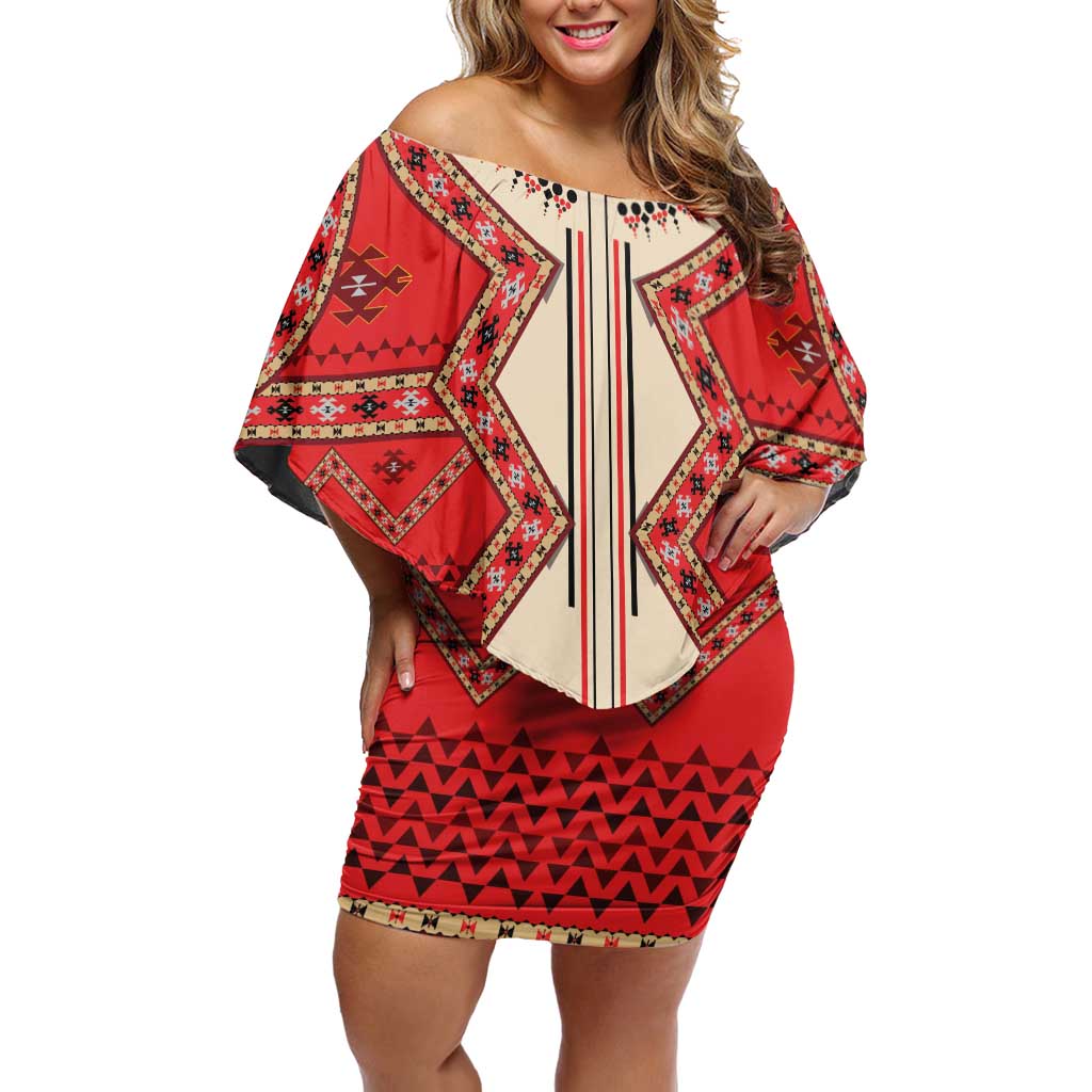 Folk Albanian Patterns Eagle Off Shoulder Short Dress - Wonder Print Shop