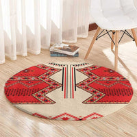 Round eagle motif carpet, beige base with red panels and multicolor trim, LT18