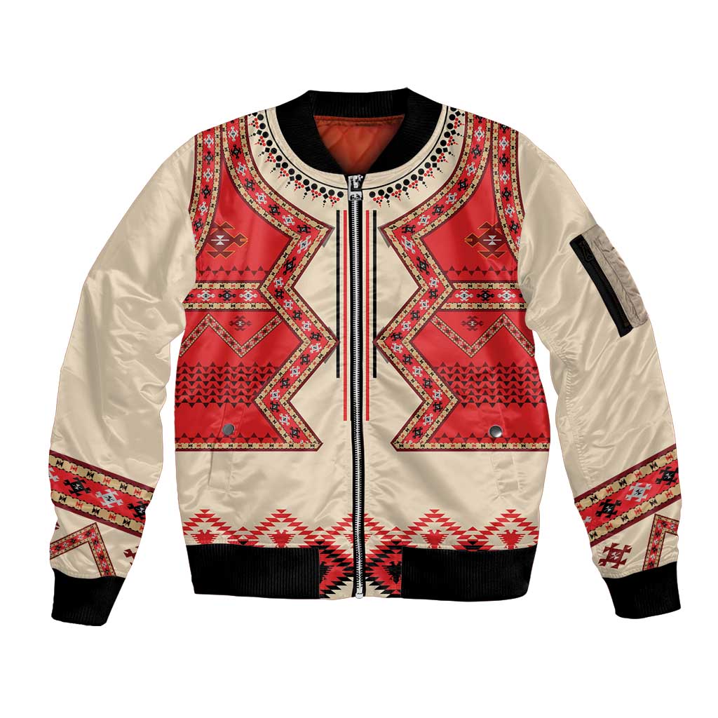 Folk Albanian Patterns Eagle Sleeve Zip Bomber Jacket - Wonder Print Shop