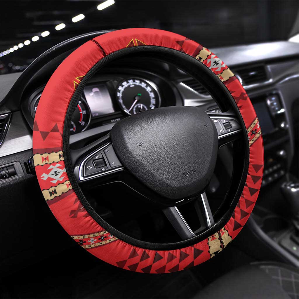 Folk Albanian Patterns Eagle Steering Wheel Cover - Wonder Print Shop