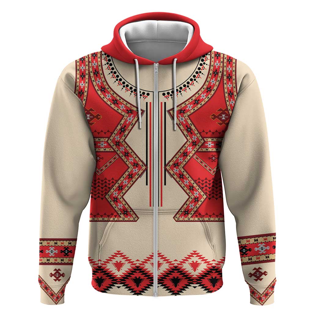 Folk Albanian Patterns Eagle Zip Hoodie - Wonder Print Shop