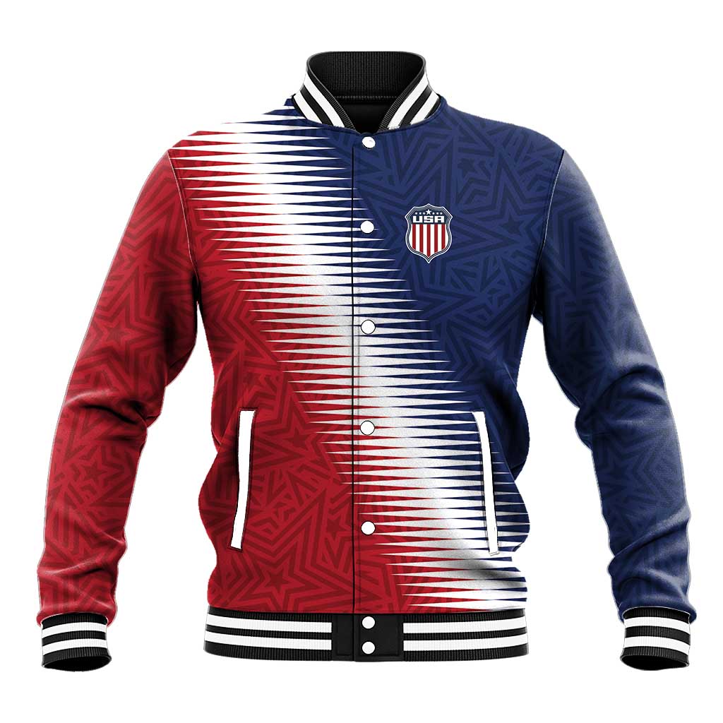 Custom USA Soccer Spirit Baseball Jacket Abstract Stars Style - Wonder Print Shop