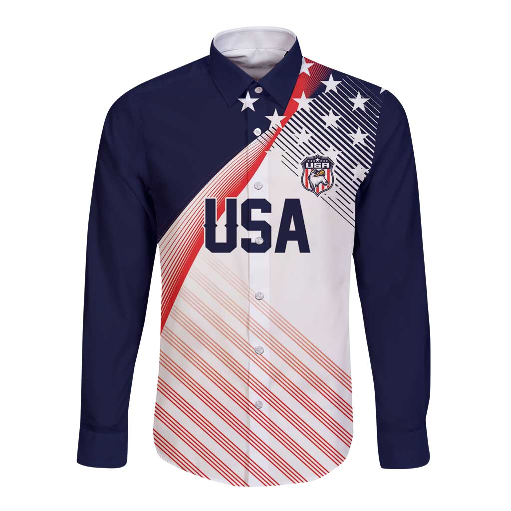 Custom USA Soccer Long Sleeve Button Shirt Play With Pride - Wonder Print Shop