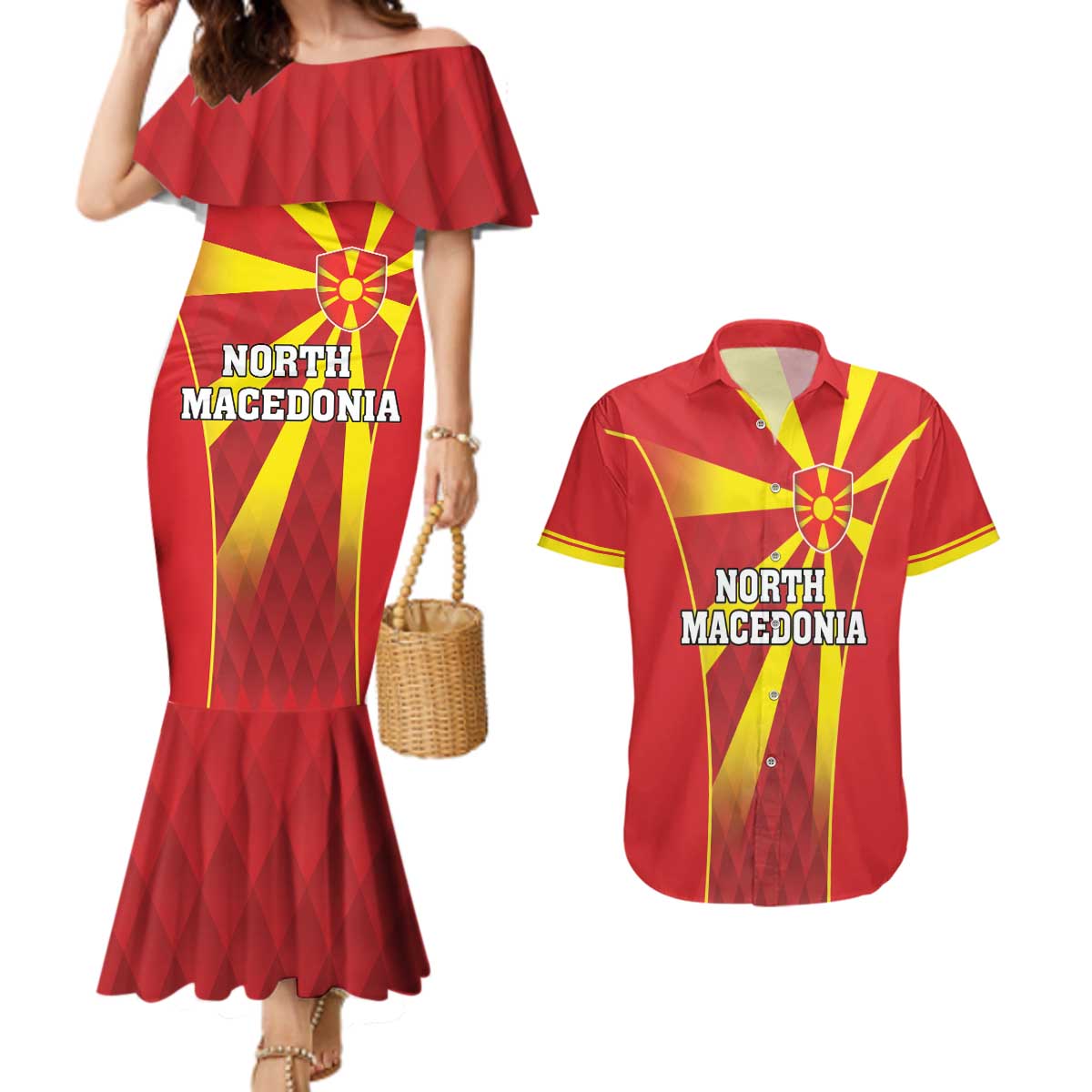 Custom North Macedonia Football Couples Matching Mermaid Dress and Hawaiian Shirt Come On Lavovi