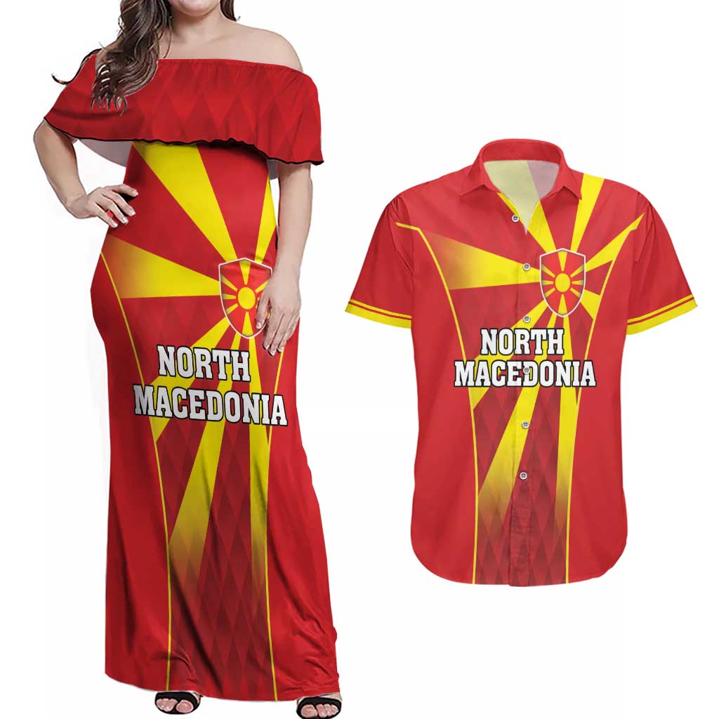 Custom North Macedonia Football Couples Matching Off Shoulder Maxi Dress and Hawaiian Shirt Come On Lavovi