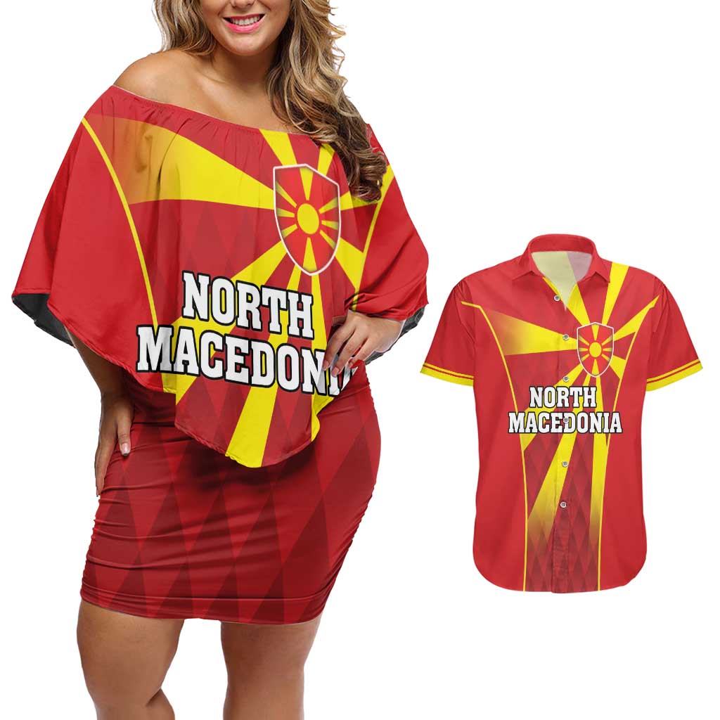 Custom North Macedonia Football Couples Matching Off Shoulder Short Dress and Hawaiian Shirt Come On Lavovi