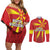 Custom North Macedonia Football Couples Matching Off Shoulder Short Dress and Long Sleeve Button Shirt Come On Lavovi