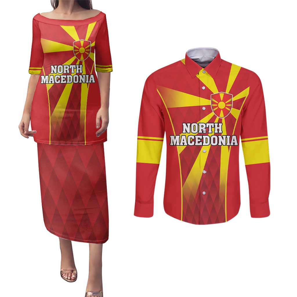 Custom North Macedonia Football Couples Matching Puletasi and Long Sleeve Button Shirt Come On Lavovi