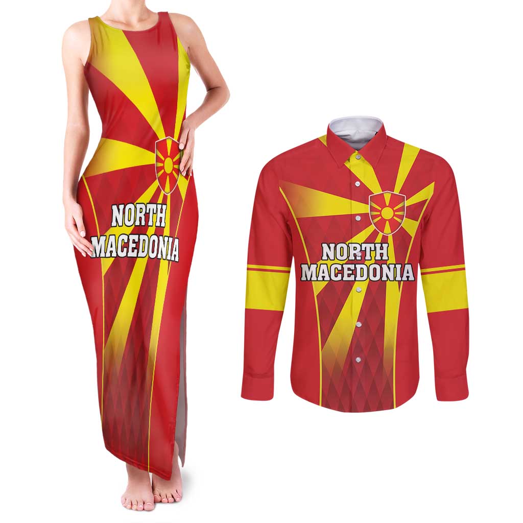 Custom North Macedonia Football Couples Matching Tank Maxi Dress and Long Sleeve Button Shirt Come On Lavovi