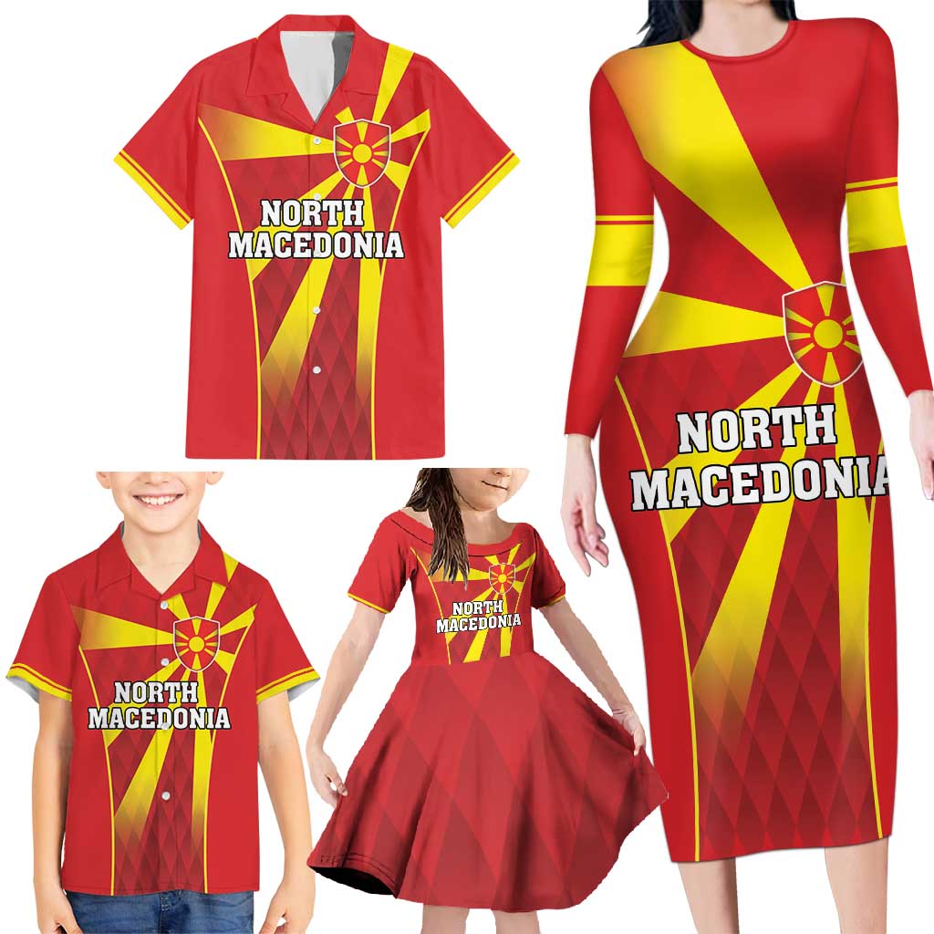 Custom North Macedonia Football Family Matching Long Sleeve Bodycon Dress and Hawaiian Shirt Come On Lavovi