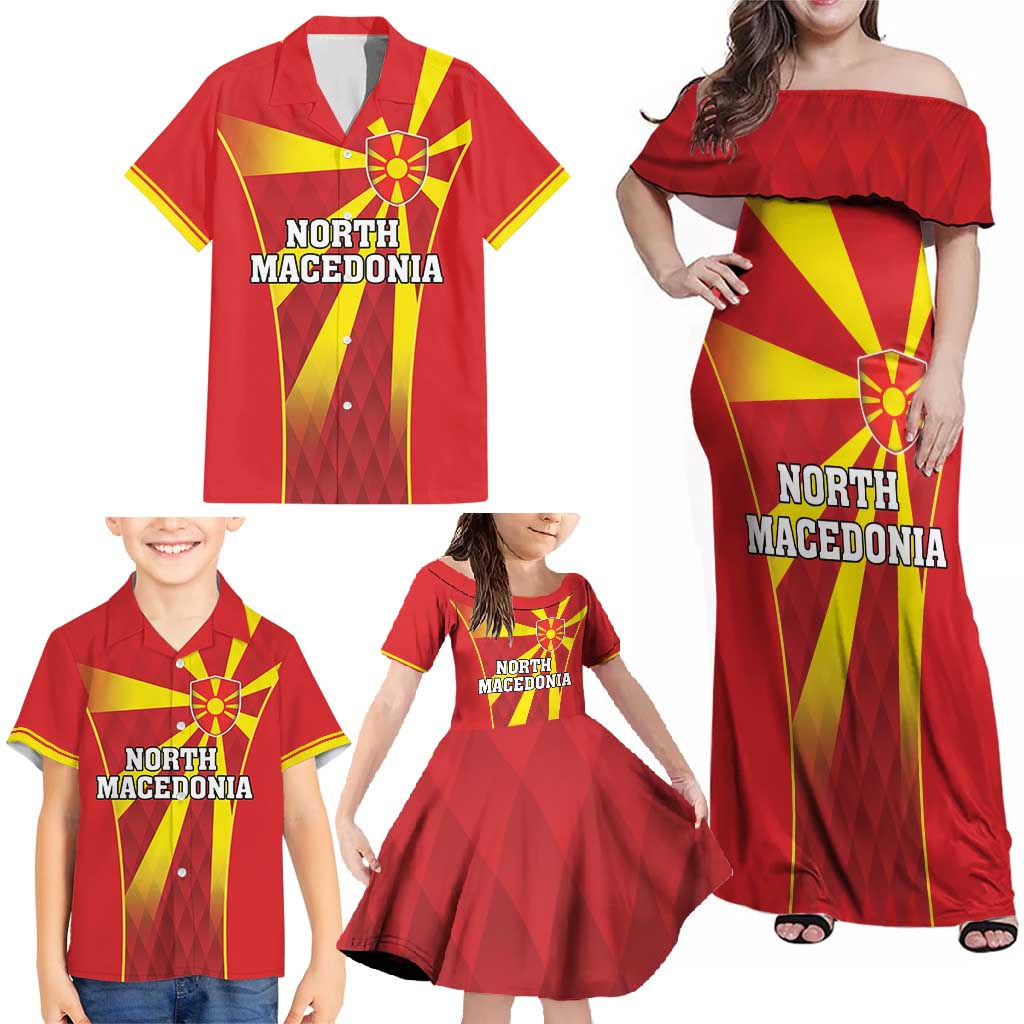 Custom North Macedonia Football Family Matching Off Shoulder Maxi Dress and Hawaiian Shirt Come On Lavovi