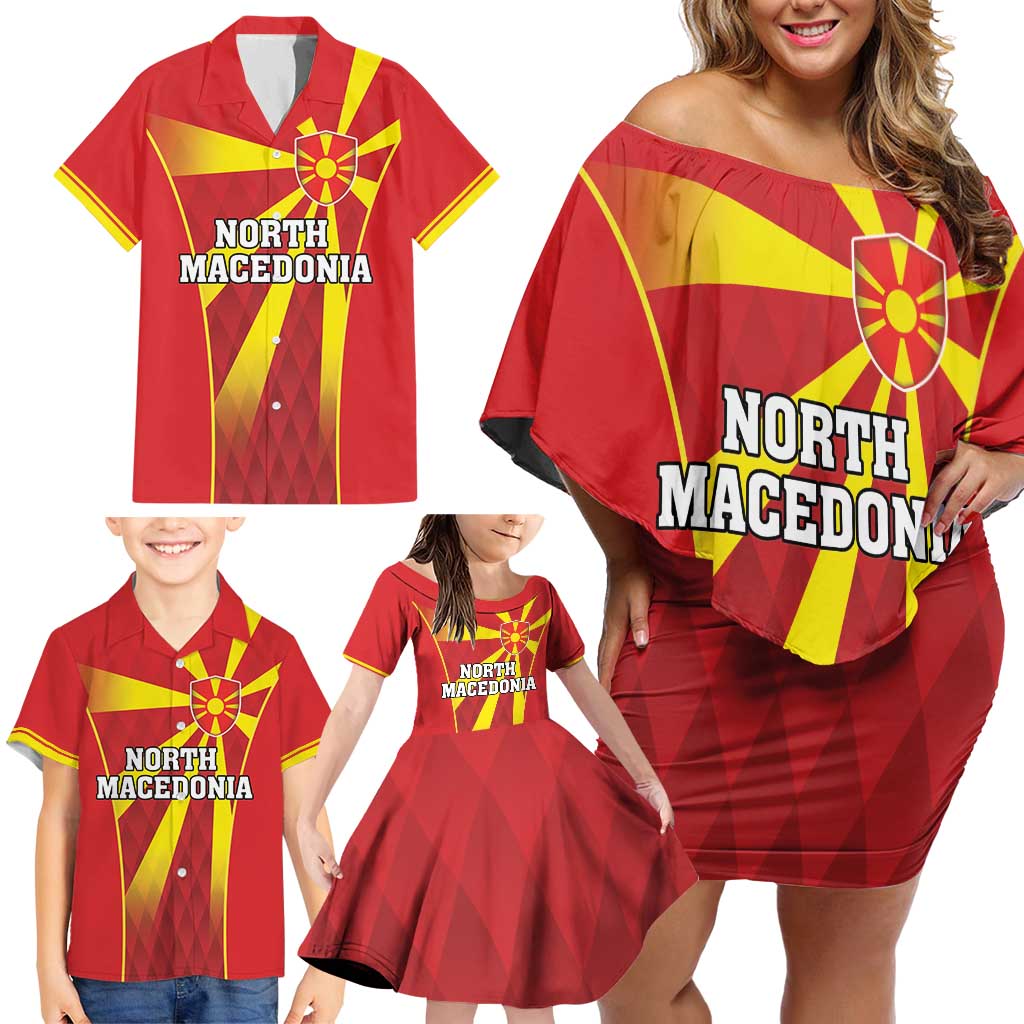 Custom North Macedonia Football Family Matching Off Shoulder Short Dress and Hawaiian Shirt Come On Lavovi