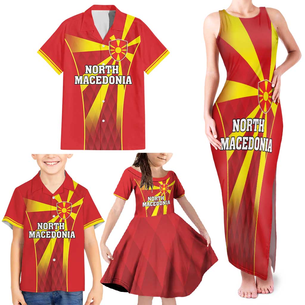 Custom North Macedonia Football Family Matching Tank Maxi Dress and Hawaiian Shirt Come On Lavovi