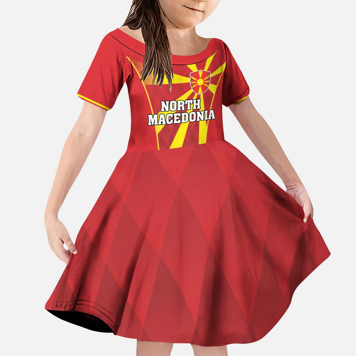 Custom North Macedonia Football Kid Short Sleeve Dress Come On Lavovi