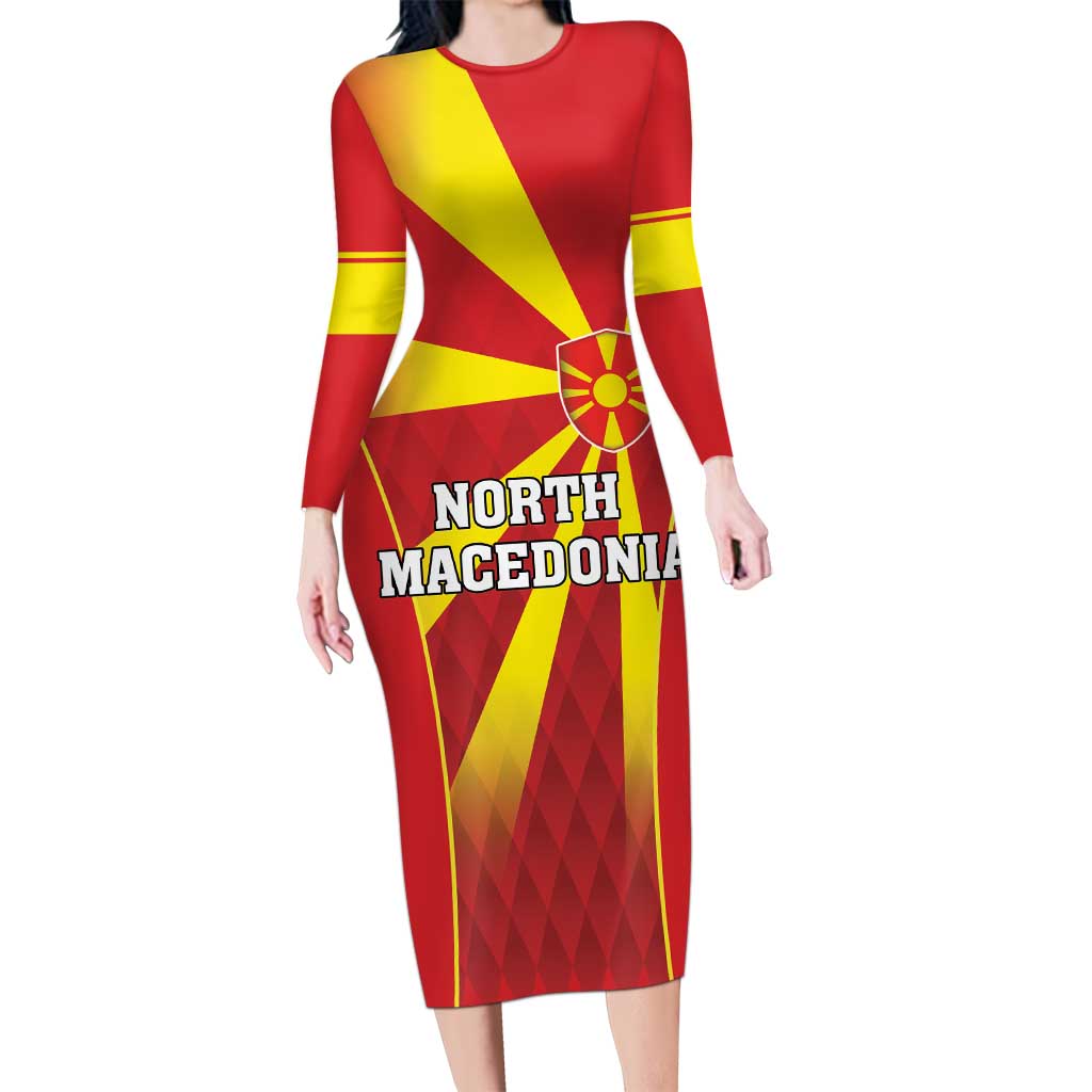 Custom North Macedonia Football Long Sleeve Bodycon Dress Come On Lavovi