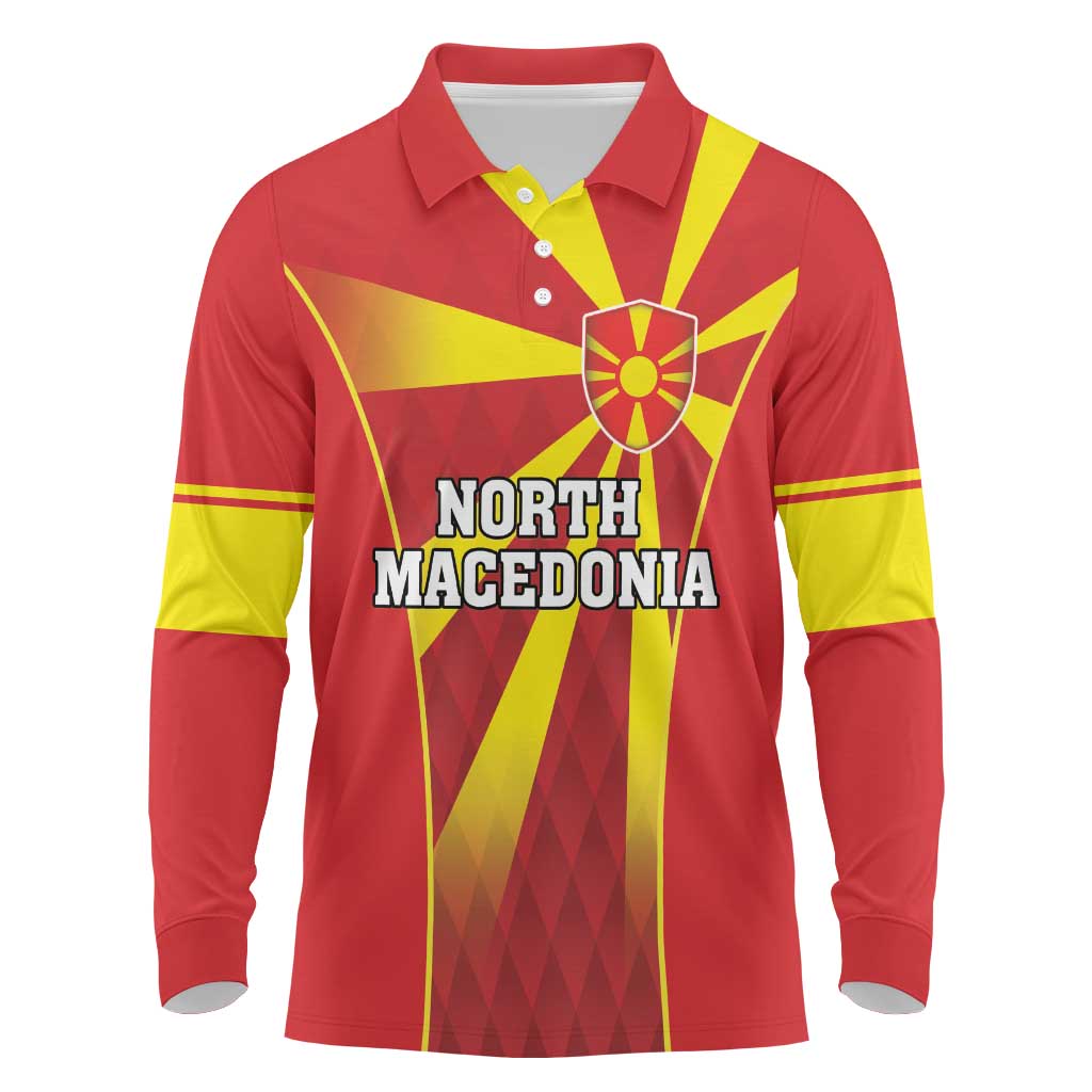 Custom North Macedonia Football Long Sleeve Polo Shirt Come On Lavovi