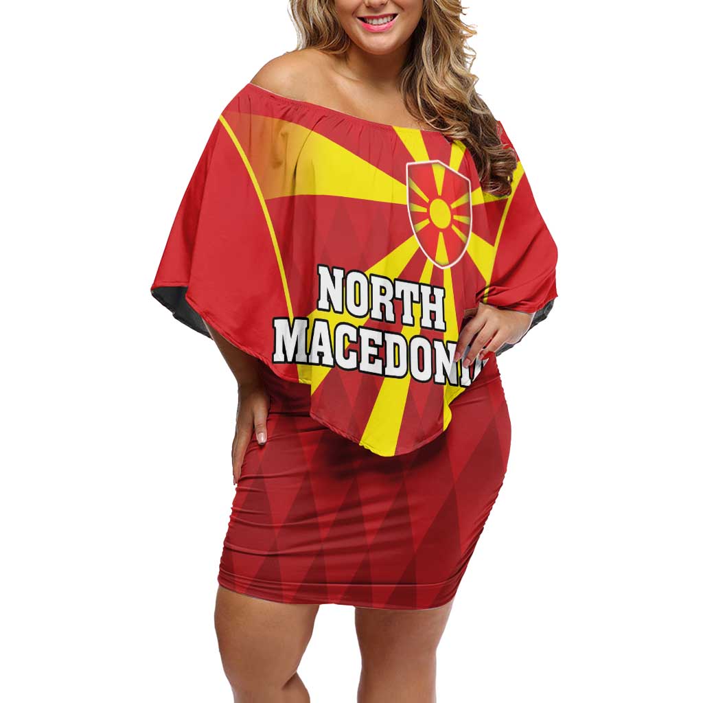 Custom North Macedonia Football Off Shoulder Short Dress Come On Lavovi