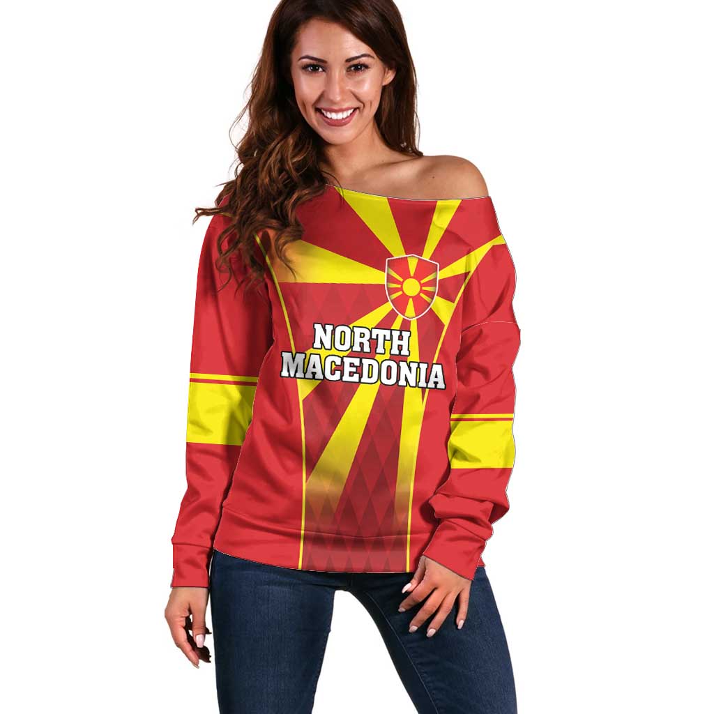 Custom North Macedonia Football Off Shoulder Sweater Come On Lavovi