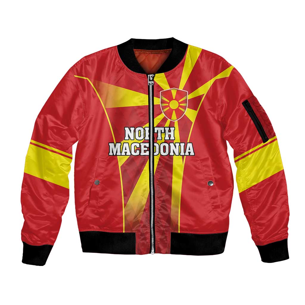 Custom North Macedonia Football Sleeve Zip Bomber Jacket Come On Lavovi