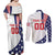 Custom United States Ice Hockey Couples Matching Off Shoulder Maxi Dress and Long Sleeve Button Shirt USA Go Champions