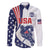 Custom United States Ice Hockey Family Matching Off The Shoulder Long Sleeve Dress and Hawaiian Shirt USA Go Champions