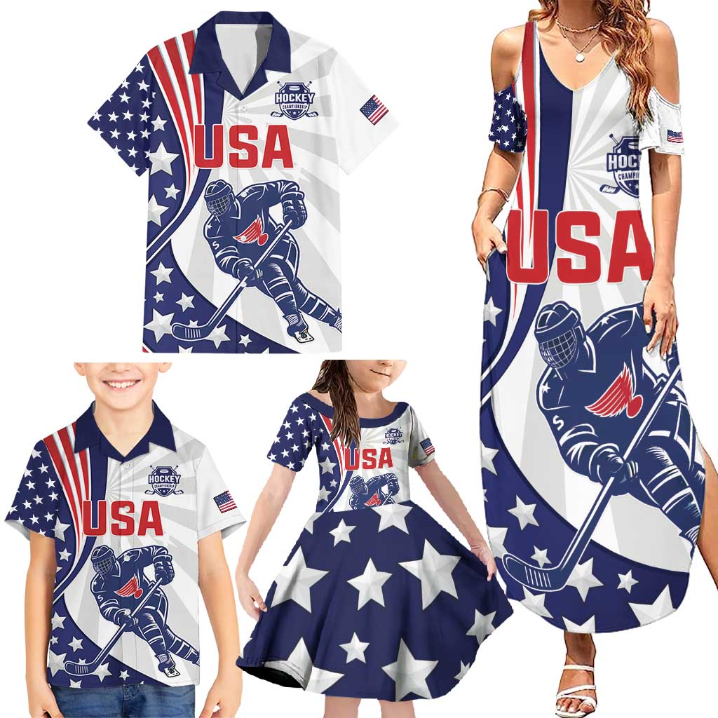 Custom United States Ice Hockey Family Matching Summer Maxi Dress and Hawaiian Shirt USA Go Champions