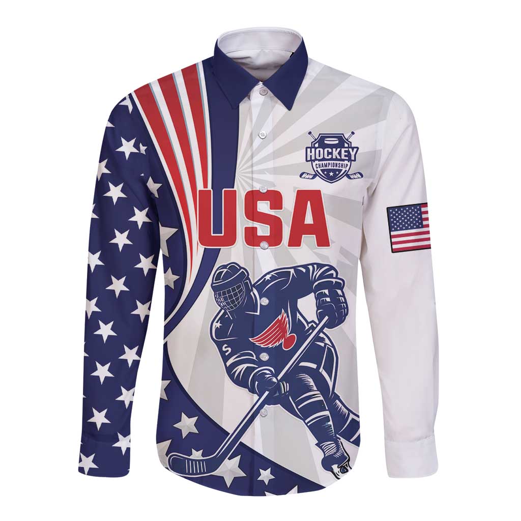 Custom United States Ice Hockey Long Sleeve Button Shirt USA Go Champions