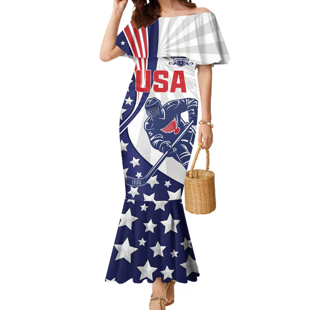 Custom United States Ice Hockey Mermaid Dress USA Go Champions