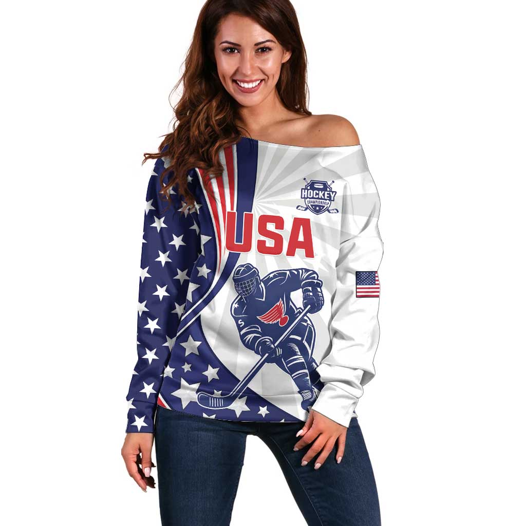 Custom United States Ice Hockey Off Shoulder Sweater USA Go Champions