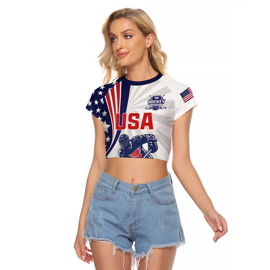 Custom United States Ice Hockey Raglan Cropped T Shirt USA Go Champions